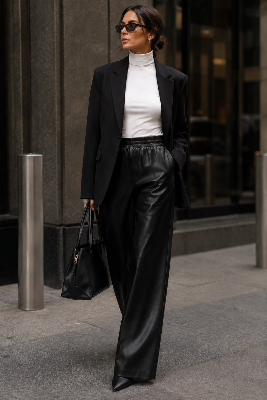 Mob wife faux black leather wide leg pants by Velvet Size Large Grunge career